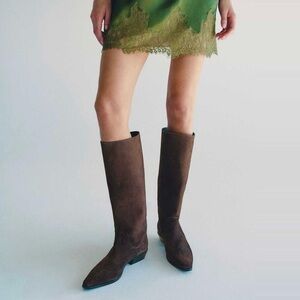 REFORMATION Dominique Genuine Boss Suede Espresso Brown Knee High Leather Boots